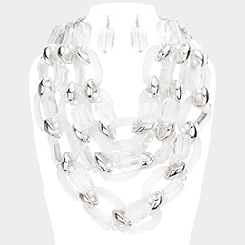 Oval Lucite Link Triple Layered Bib Necklace