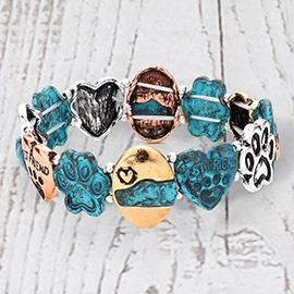 Metal Dog Paw BEST FRIEND Message Heart Stretch Bracelet