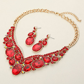 Oval Glass Crystal Evening Necklace