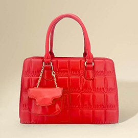 Faux Leather Top Handle Crossbody Bag with Mini Bag