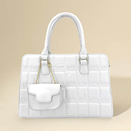 Faux Leather Top Handle Crossbody Bag with Mini Bag