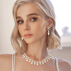 Marquise Stone Cluster Rhinestone Evening Necklace