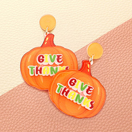 Resin Give Thanks Halloween Pumpkin Dangle Earrings