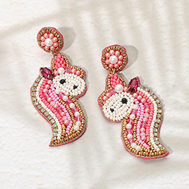 Felt Back Unicorn Beaded Dangle Earrings