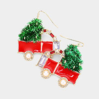Enamel Stone Embellished Christmas Cart Dangle Earrings