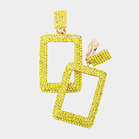 Rhinestone Embellished Open Rectangle Dangle Evening Earrings