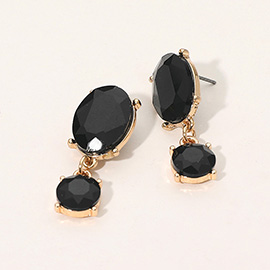 Oval Round Stone Link Dangle Evening Earrings