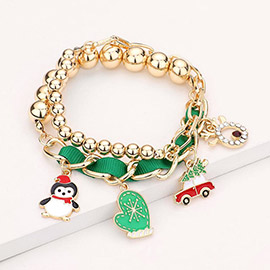 2PCS - Christmas Theme Enamel Charm Multi Layered Bracelets