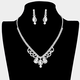 Teardrop Stone Accented Rhinestone Pave Necklace
