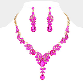 Teardrop Stone Accented Evening Necklace