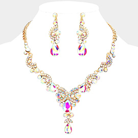 Teardrop Stone Accented Evening Necklace