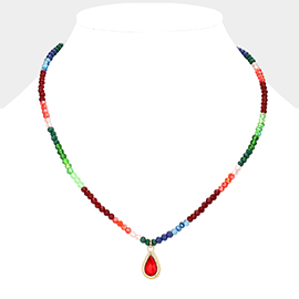 Teardrop Glass Stone Pendant Faceted Beaded Necklace