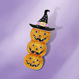 Glittered Halloween Pumpkin Witch Hat Pin Brooch
