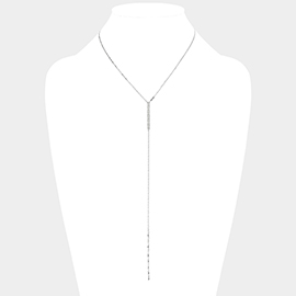 CZ Embellished  Rectangle Accented Brass Metal Y Necklace