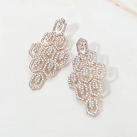 Rhinestone Pave Hexagon Link Statement Evening Earrings