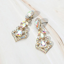 Teardrop Marquise Stone Accented Dangle Evening Earrings