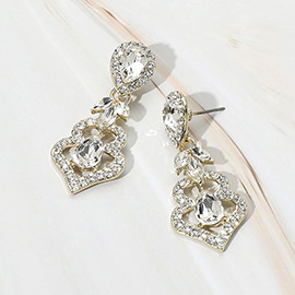 Teardrop Marquise Stone Accented Dangle Evening Earrings