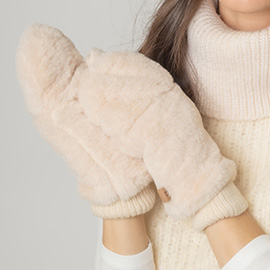 Solid Faux Fur Open Up Mitten Gloves