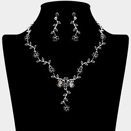 Flower Leaf Cluster Vine Rhinestone Necklace