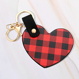 Buffalo Check Patterned Faux Leather Heart Keychain / Bag Charm