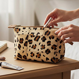 Leopard Patterned Genuine Fur Calf Pouch Bag