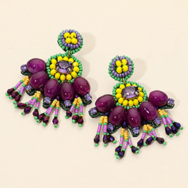 Mardi Gras Multi Beaded Dangle Earrings