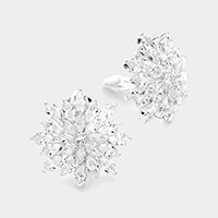 Floral Marquise Stone Cluster Clip on Evening Earrings