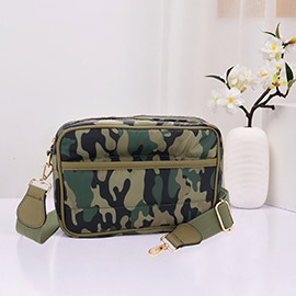 Camouflage Patterned Rectangle Puffer Crossbody Bag