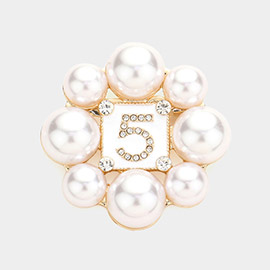 No. 5 Pearl Trimmed Round Pin Brooch