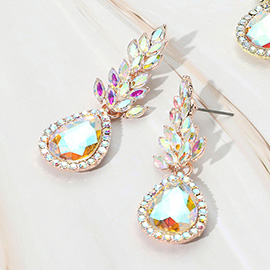 Teardrop Stone Accented Dangle Evening Earrings