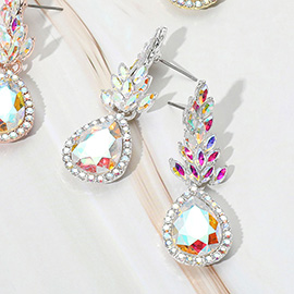 Teardrop Stone Accented Dangle Evening Earrings