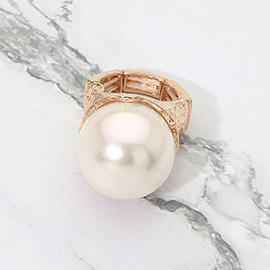 Bold Pearl Accented Metal Stretch Ring