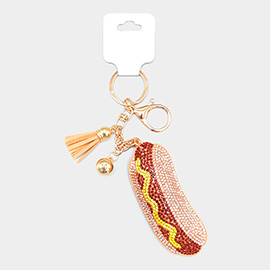 Bling Hotdog Tassel Keychain