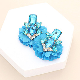 Multi Stone Embellished Fabric Cluster Earrings
