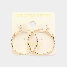 14K Gold Dipped 1.25 Inch Textured Metal Hoop Earrings