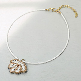 Felt Back Seed Beaded Shell Pendant Necklace