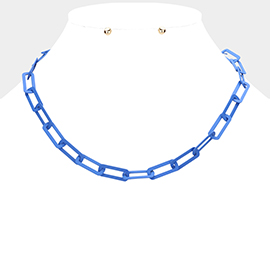 Colored Open Metal Rectangle Link Necklace