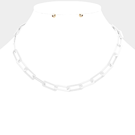 Colored Open Metal Rectangle Link Necklace