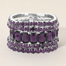 5PCS - Emerald Cut Round Stone Stretch Evening Bracelets