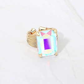 Emerald Cut Stone Adjustable Ring