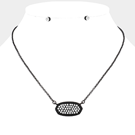 Rhinestone Embellished Hexagon Pendant Necklace