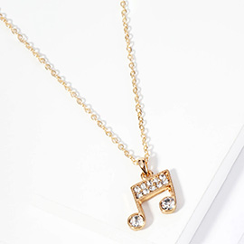 Crystal Rhinestone Paved Music Notes Pendant Necklace