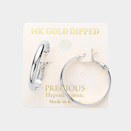 14K White Gold Dipped 1.2 Inch Metal Hoop Earrings