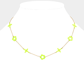 Colored Flower Crisscross Station Necklace