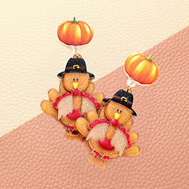 Pumpkin Glittered Resin Turkey Link Dangle Earrings