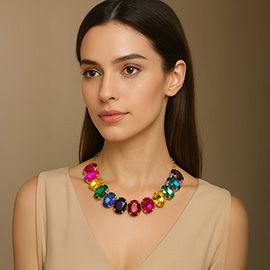 Rainbow Oval Stone Evening Necklace