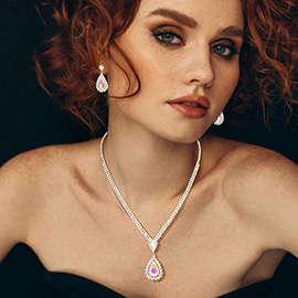 Double Teardrop Accented Rhinestone Necklace