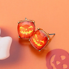 Pumpkin Cushion Square Stud Earrings