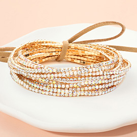 12PCS - Ribbon Colorful Rhinestone Layered Stretch Bracelets