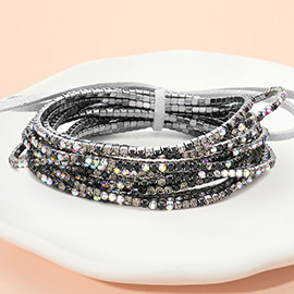 12PCS - Ribbon Colorful Rhinestone Layered Stretch Bracelets